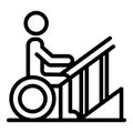 Handicapped wheelchair at stairs icon, outline style
