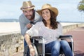 handicapped woman and boyfriend on holidays Royalty Free Stock Photo