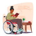 Handicapped Woman In A Wheelchair, Engrossed In Her Book. Character Radiates A Powerful Blend Of Strength