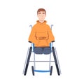 Handicapped Young Man in Wheelchair Feeling Sad Vector Illustration