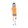 Handicapped Young Woman with Prosthetic Leg Feeling Sad Vector Illustration