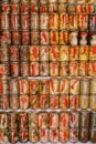 Handicraft canned jars with mushrooms, paprika and other vegetables are stand on the shelf