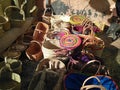 Handicraft of colorful mats, bags made with hemp and esparto grass