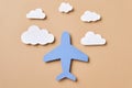 Handicraft from colorful paper Airplane and clouds Royalty Free Stock Photo