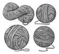 Balls of yarn skein of wool. Handicraft, crocheting, hand-knitting. Sketch vintage illustration