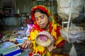 Handicraft maker women are making on a showpiece bird nests using on pineapple fiber at Madhupur, Royalty Free Stock Photo