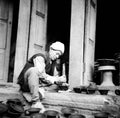 An handicraft man making pottery in a world heritage site in Nepal.