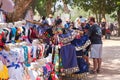 Handicraft market selling traditional mexican dresses at Chichen Itza