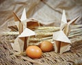 Handicraft origami rabbits from paper. Easter bunnies Royalty Free Stock Photo