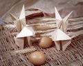 Handicraft origami rabbits from paper. Easter bunnies Royalty Free Stock Photo