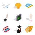 Handicraft production icons set, isometric style