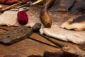 Handicraft workbench desk set material tanned deer leather yarn tannery