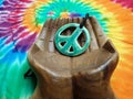 Handing out peace & love, give peace a chance.. not war.. colorful tye dye