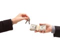 Handing Over Cash For Keys Isolated Royalty Free Stock Photo