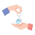 Handing over the Key from a new home on white background Royalty Free Stock Photo