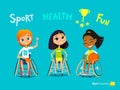 Handisport. Handicapped Kids Character. Coaching handicapped young sportsmens. Medical rehabilitation. Vector