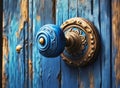 Handle on blue old wooden door. AI generated Royalty Free Stock Photo