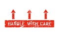 Handle with care and arrows up vector scratched pictogram isolated. This way up grunge box sign