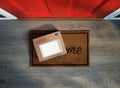 Handle with care, box parcel delivered outside door. Royalty Free Stock Photo