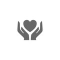 Handle with care, handle with love vector symbol. Handful holding heart vector icon.