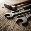 Handle a flathead screwdriver and open end wrenches marked with Royalty Free Stock Photo