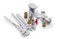 Handle mixer tap, plumbing components, plumber wrench and adjust