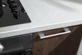Handle of modern kitchen with electric stove oven details
