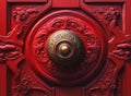 Handle on red old wooden door. AI generated Royalty Free Stock Photo