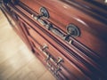 Handle on wooden Drawer Vintage object details Royalty Free Stock Photo