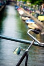 Handlebar bicycle with a lamp poiting down between the canals an Royalty Free Stock Photo