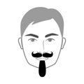 Handlebar and Chin Puff Beard style men in face illustration Facial hair Petite Handlebar mustache. Vector portrait