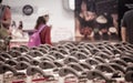 Handlebar of luggage carts in the airport Royalty Free Stock Photo