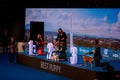 Handler presenting dog during World dog show. Geneva, Switzerland