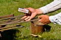 Handles of branding irons heating up Royalty Free Stock Photo