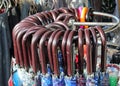 handles of closed umbrellas for sale in the stall of the bazaar Royalty Free Stock Photo