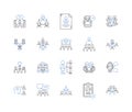 Handling coworkers line icons collection. Communication, Cooperation, Collaboration, Empathy, Respect, Understanding