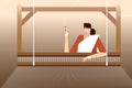 Indian woman operating a traditional weaving machine Royalty Free Stock Photo