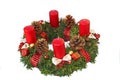 Handmade advent wreath with red ribbon and golden glittering con Royalty Free Stock Photo