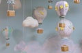 handmade air baloons and clouds decoration Royalty Free Stock Photo