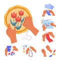 Handmade art, human hands and art or craft hobby, isolated icons Royalty Free Stock Photo