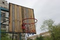 Handmade basketball board with metal hoop and basket