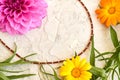 Handmade beadwork, beading as a hobby. Decorations made with your own hands on the background of various flowers