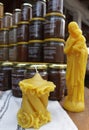 Handmade beeswax candles. Beeswax candle figures. Wax figures. Natural beeswax. Royalty Free Stock Photo