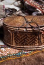 Handmade birch bark box. Products of the nomadic tribe of the Nenets. Royalty Free Stock Photo