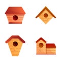 Handmade birdhouse icons set cartoon vector. Various wooden birdhouse