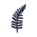 Handmade blockprint fern leaf motif clipart in folkart scandi style. Simple monochrome linocut plant shapes with naive