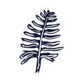 Handmade blockprint fern leaf vector motif clipart in folkart scandi style. Simple monochrome linocut plant shapes with