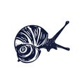 Handmade blockprint snail vector motif clipart in folkart scandi style. Simple monochrome linocut mollusc shapes with