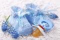 Handmade blue baby booties Royalty Free Stock Photo