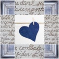 Handmade blue heart shape and wooden frame - handmade - greeting